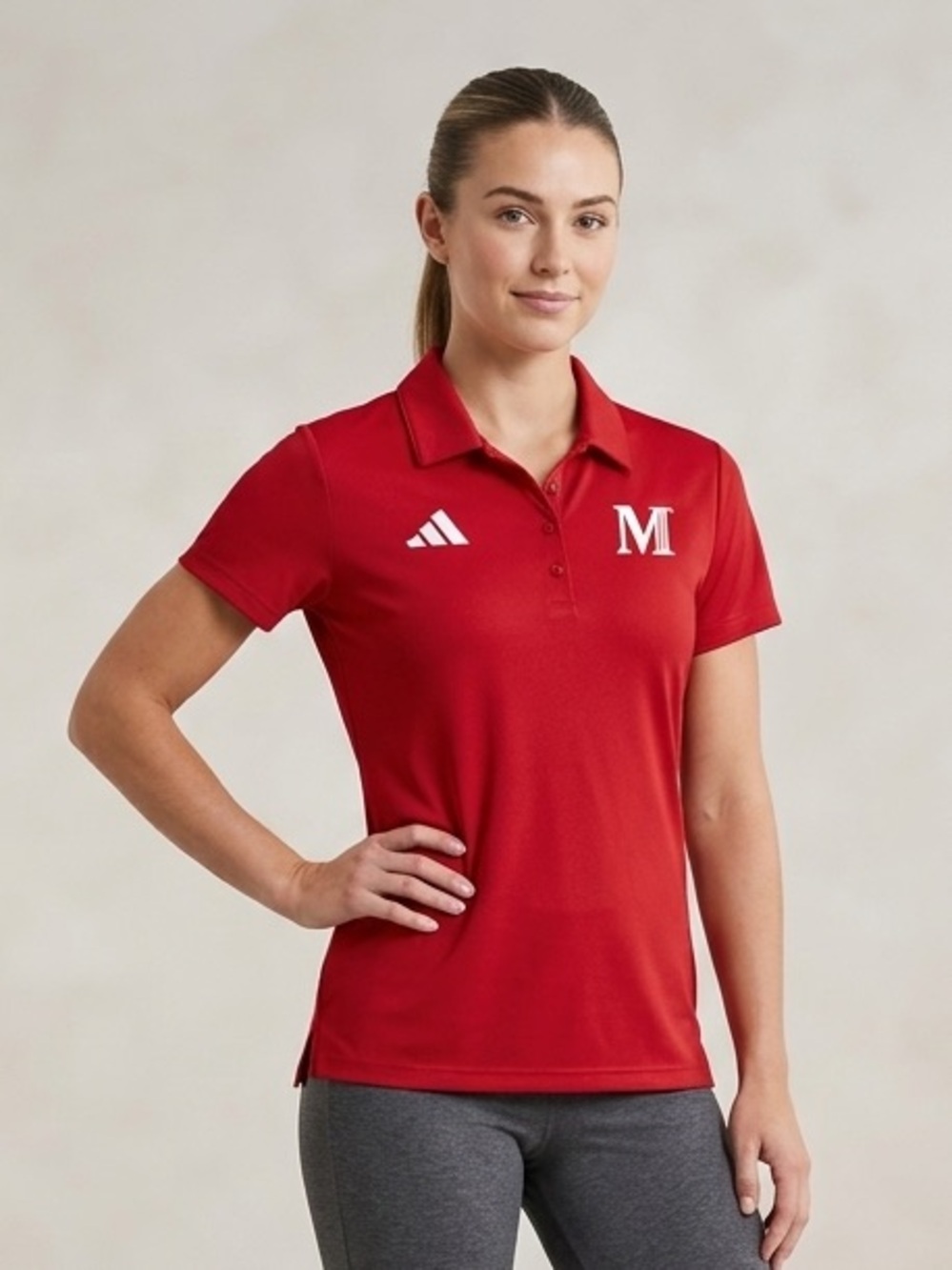 NWT McPherson College Adidas Red Polo with White Accents, Size Women’s Large